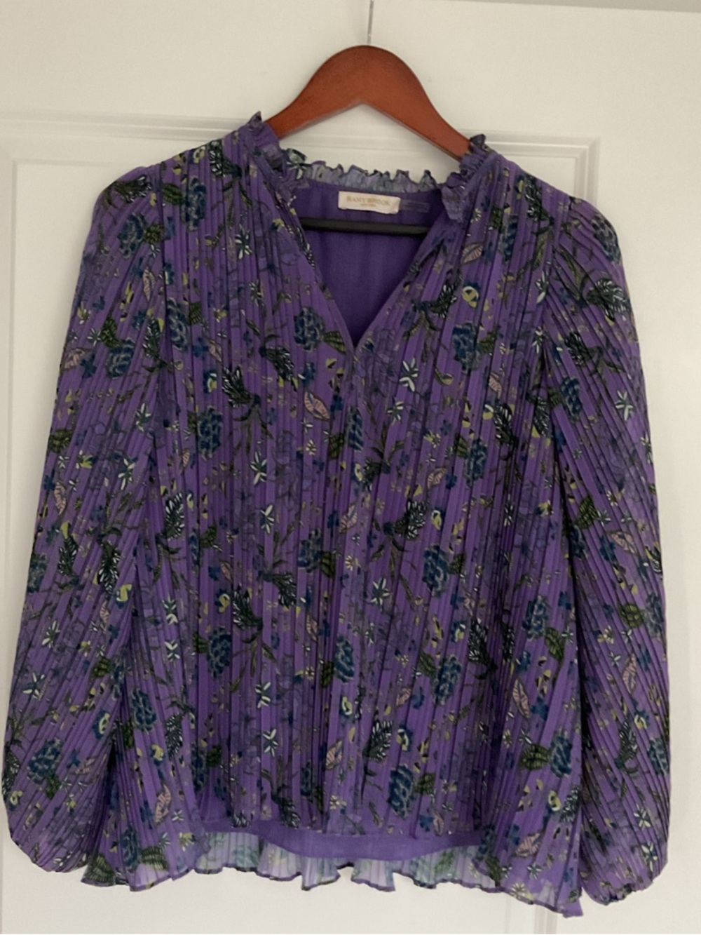 Ramy Brook pleated purple floral PS top